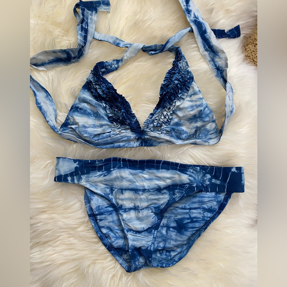 Lucky Brand Co Bathing Suit Bikini, size M. Blue tie dye